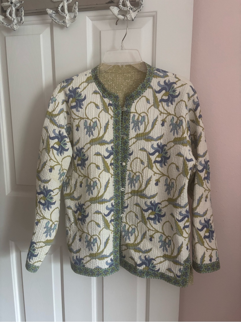Womens Quilted Reversible Jacket - Sam Hiln's Collection Green Floral Sz M/L